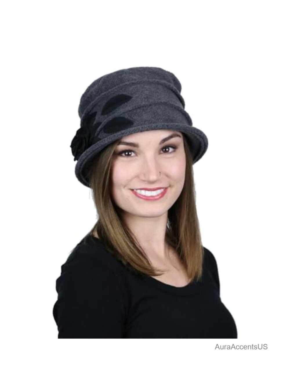 Fleece Cloche Hat Chemo Headwear Winter Cap Rose Detail Soft Covering